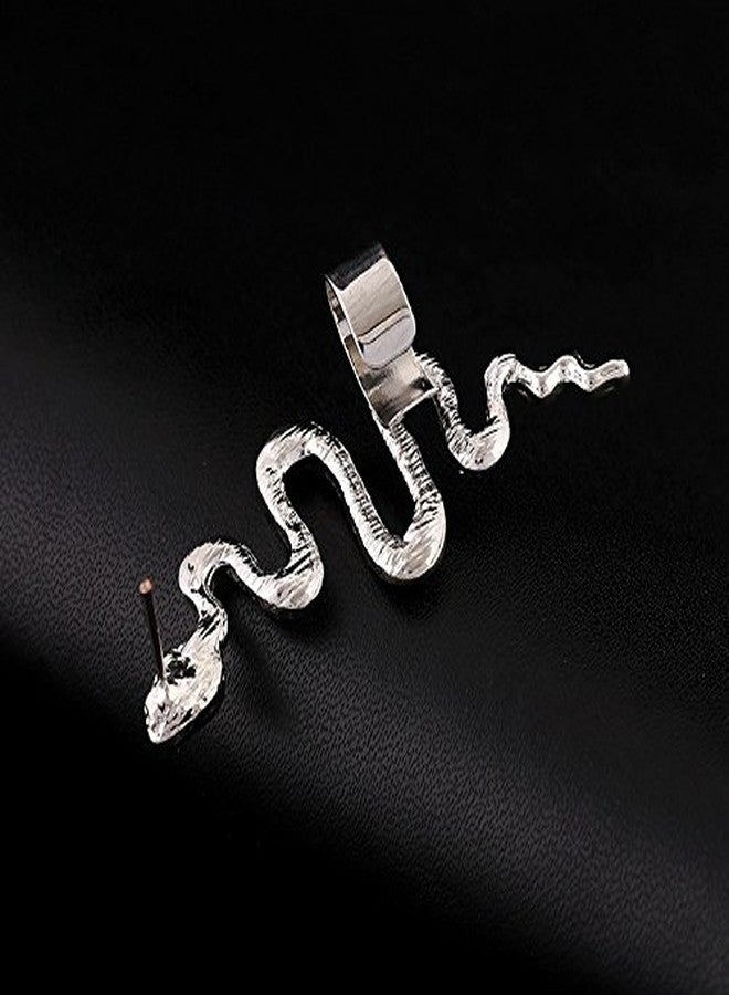 QIAN0813 1 Pair/Set Gold Tone Punk Winding Snake Serpent Post Stud Ear Cilp Climber Ear Cuff Earring Jewelry (Silver) - Image 5